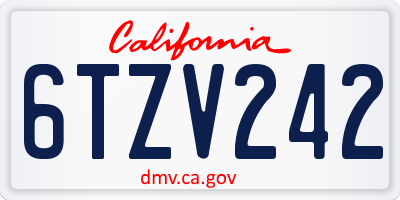 CA license plate 6TZV242