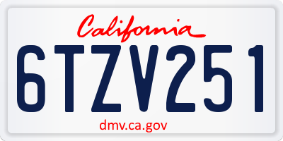 CA license plate 6TZV251