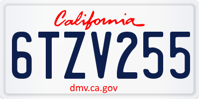 CA license plate 6TZV255
