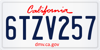 CA license plate 6TZV257