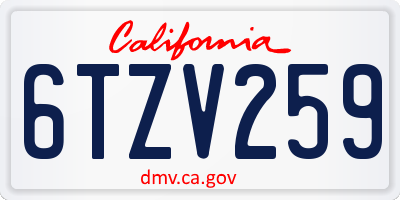 CA license plate 6TZV259