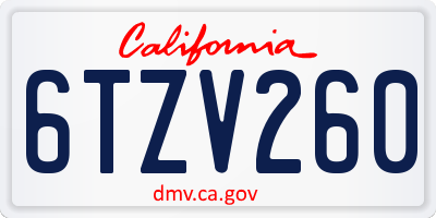 CA license plate 6TZV260