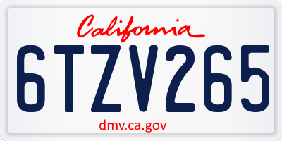 CA license plate 6TZV265