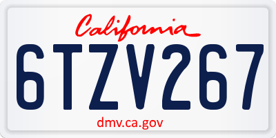 CA license plate 6TZV267