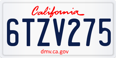 CA license plate 6TZV275