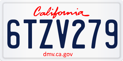 CA license plate 6TZV279