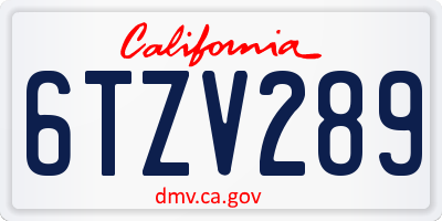 CA license plate 6TZV289