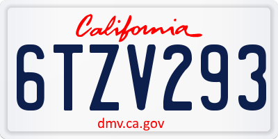 CA license plate 6TZV293