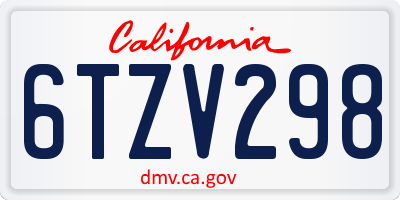 CA license plate 6TZV298