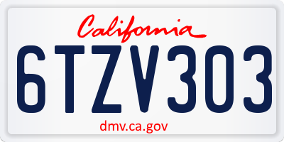 CA license plate 6TZV303