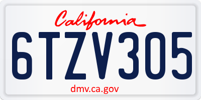 CA license plate 6TZV305