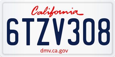CA license plate 6TZV308