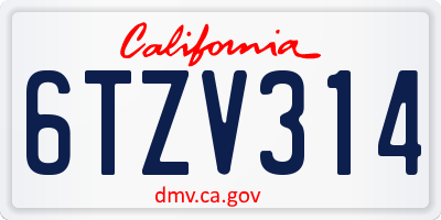 CA license plate 6TZV314