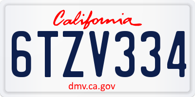 CA license plate 6TZV334