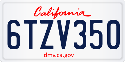 CA license plate 6TZV350