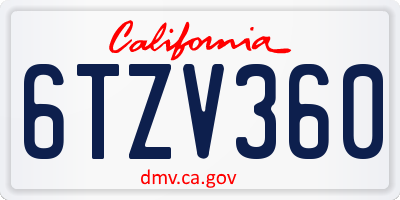 CA license plate 6TZV360