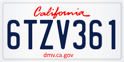 CA license plate 6TZV361