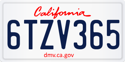 CA license plate 6TZV365