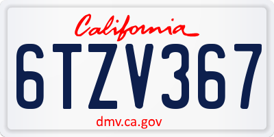 CA license plate 6TZV367