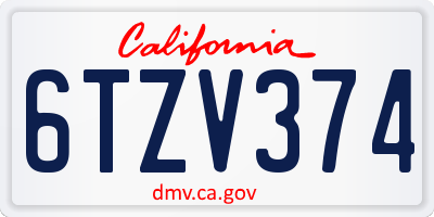 CA license plate 6TZV374