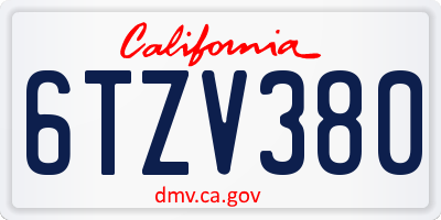 CA license plate 6TZV380