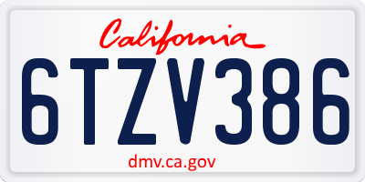 CA license plate 6TZV386