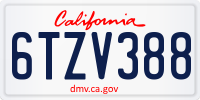 CA license plate 6TZV388