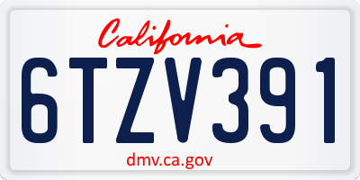 CA license plate 6TZV391