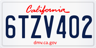 CA license plate 6TZV402