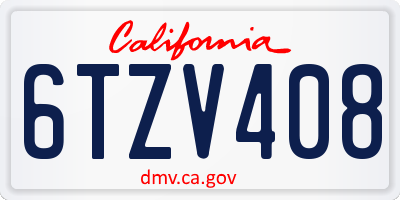 CA license plate 6TZV408