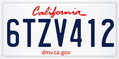 CA license plate 6TZV412