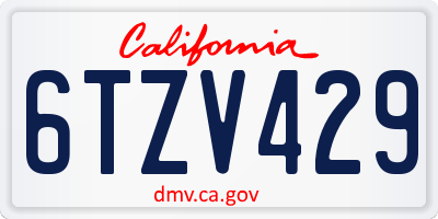CA license plate 6TZV429