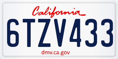 CA license plate 6TZV433