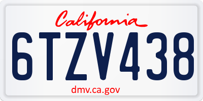 CA license plate 6TZV438