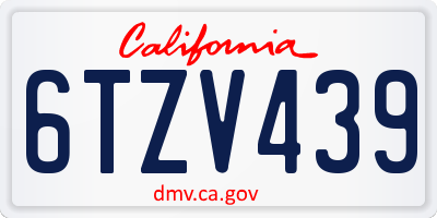 CA license plate 6TZV439