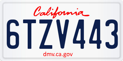 CA license plate 6TZV443