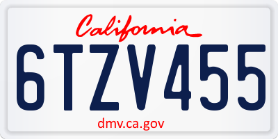 CA license plate 6TZV455