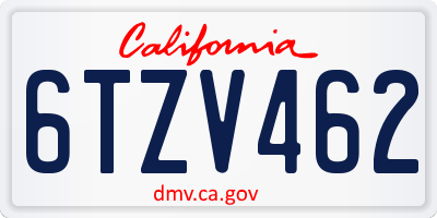 CA license plate 6TZV462