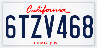 CA license plate 6TZV468