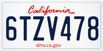 CA license plate 6TZV478