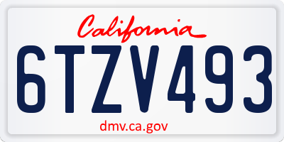 CA license plate 6TZV493