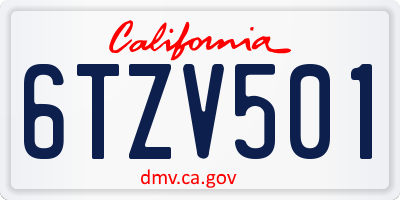 CA license plate 6TZV501