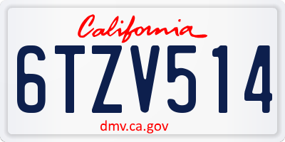 CA license plate 6TZV514
