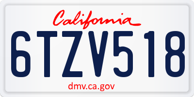 CA license plate 6TZV518