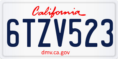 CA license plate 6TZV523