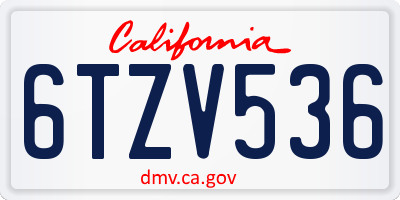 CA license plate 6TZV536
