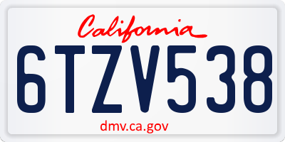 CA license plate 6TZV538