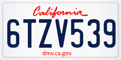 CA license plate 6TZV539