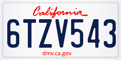CA license plate 6TZV543