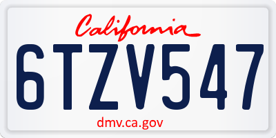 CA license plate 6TZV547
